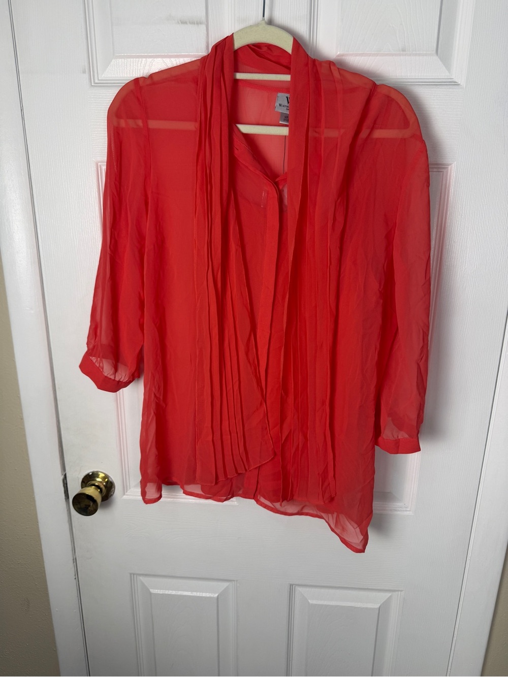 Worthington Sheer Red Women's Blouse with Scarf Detail NWT LT